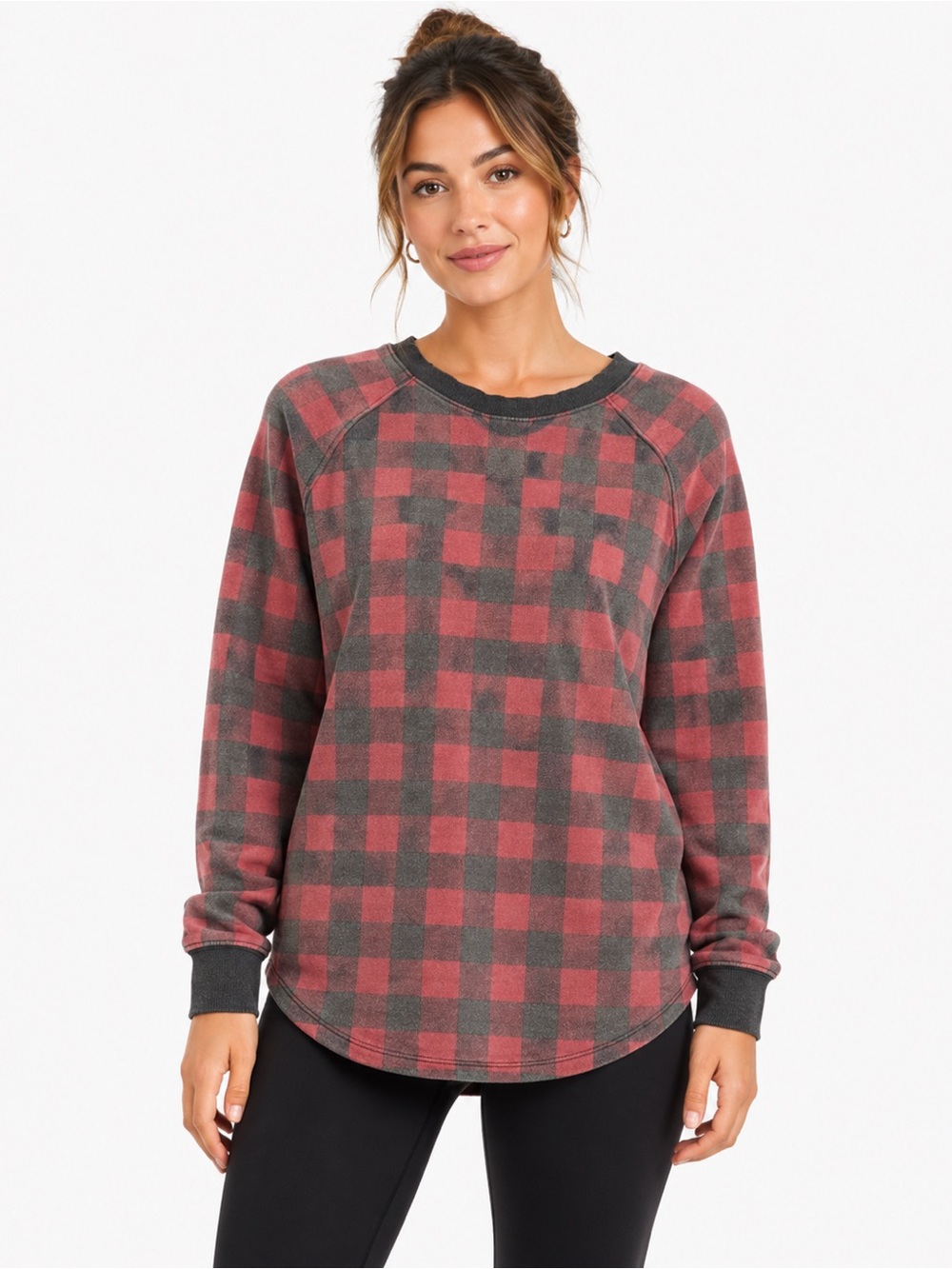 Torrid Size 1 Red & Charcoal Buffalo Plaid Fleece-Lined Tunic Sweatshirt – Cozy
